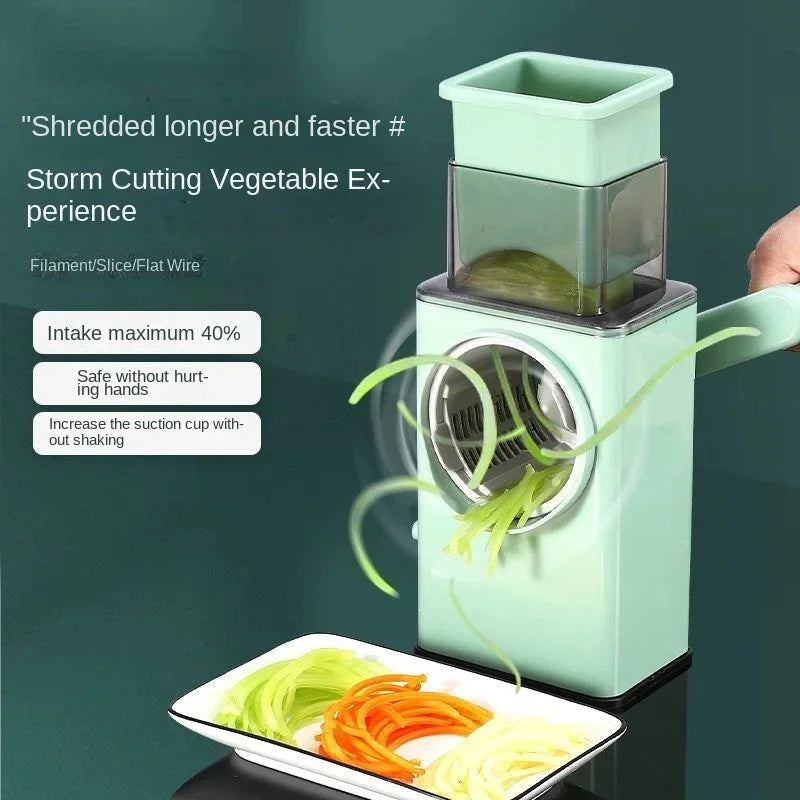 Hand Crank Vegetable Cutter – 3-Blade Slicer & Shredder