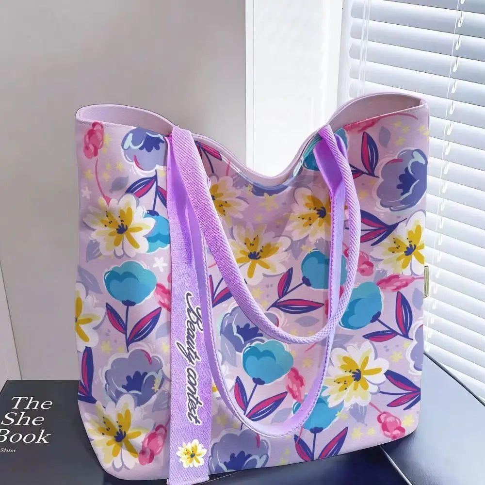 Floral Canvas Tote Bag – Large Reusable Shoulder Bag for Women