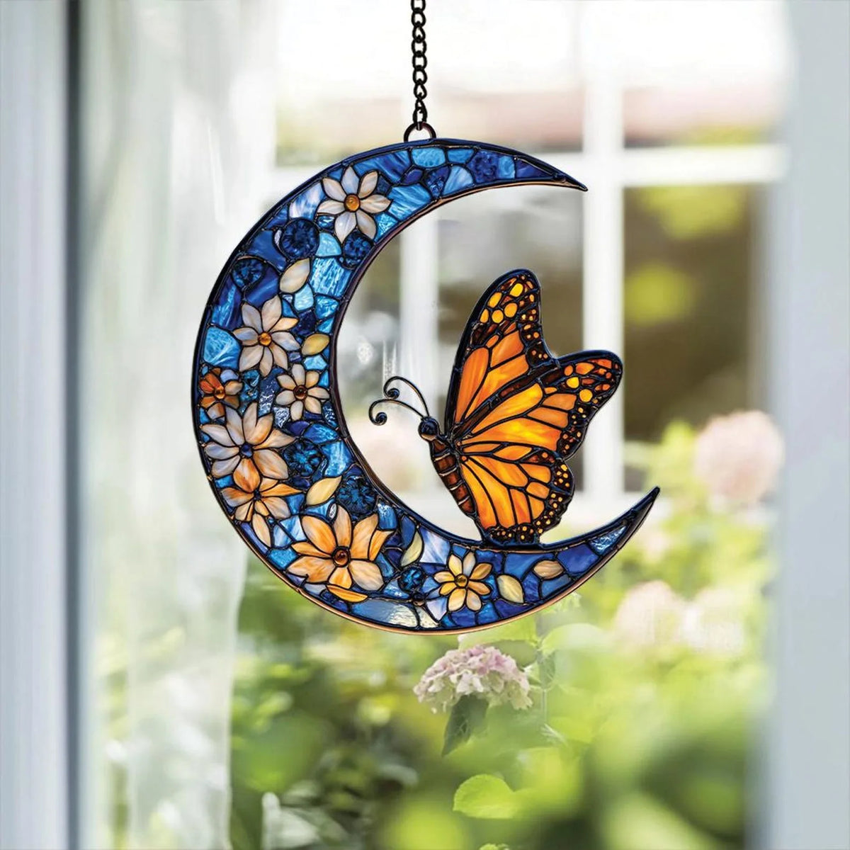 Moon Butterfly Mushroom Suncatcher – Colorful Acrylic Decor