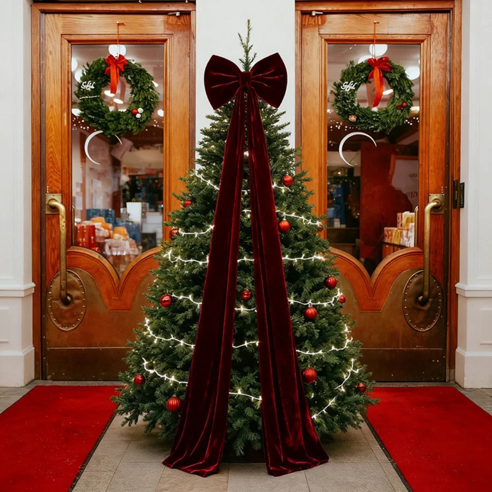 Large Velvet Christmas Bow Decoration – Wine Red Tree Pendant
