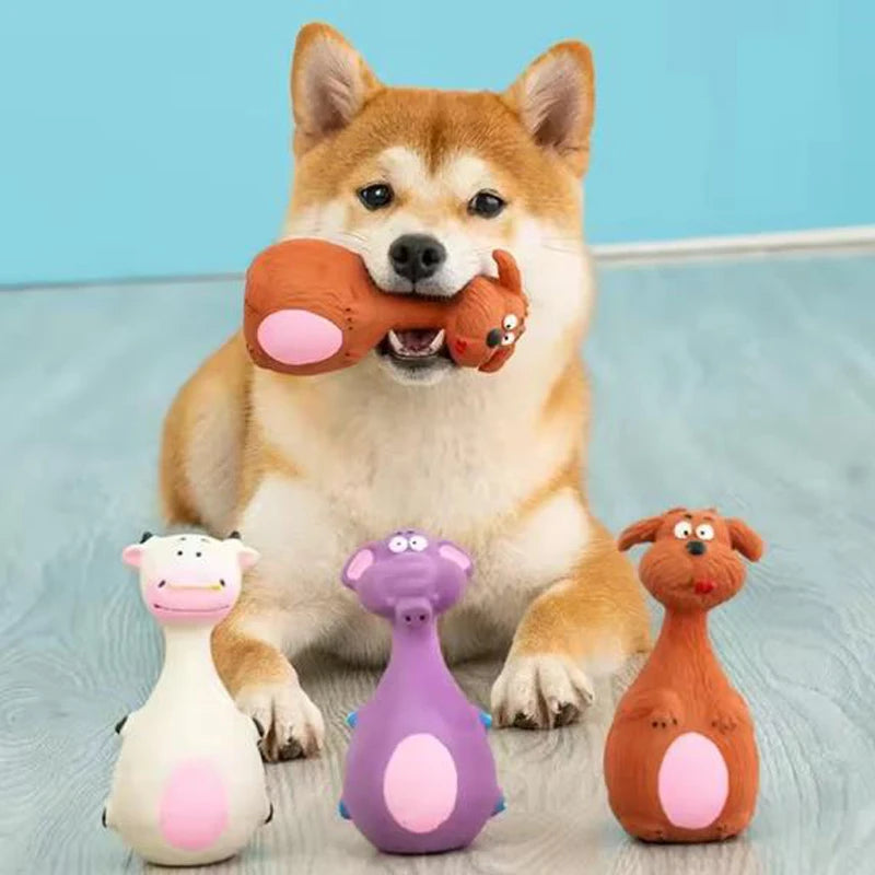 Cartoon Squeaky Latex Dog Toy – Elephant, Cow & Brown Designs