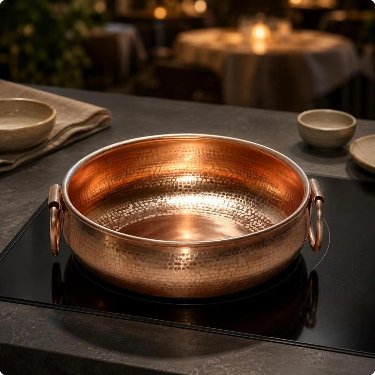 Hammered Copper Hot Pot – Induction Ready, Double Handle
