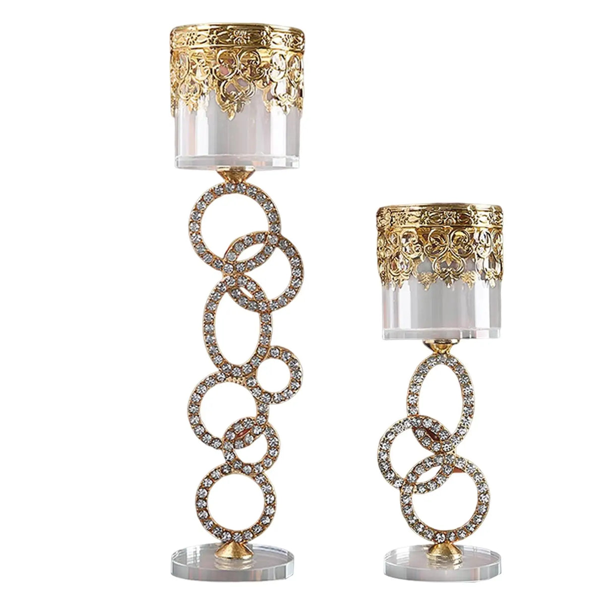 Golden Crystal Glass Candle Holder | Wedding Table Centerpiece