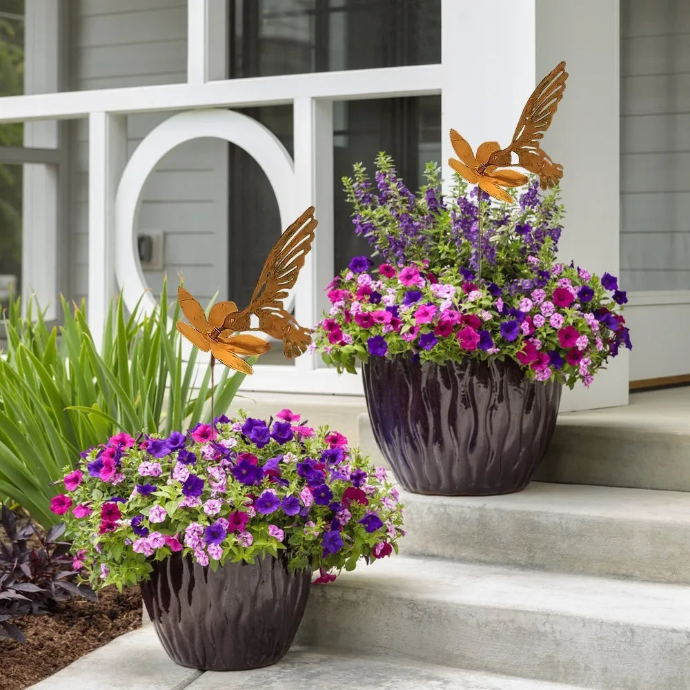 Gold Hummingbird Metal Garden Stake – Farmhouse Yard Décor