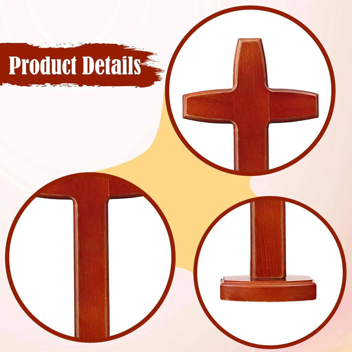 Wooden Standing Cross Sculpture | Religious Figurine Decor