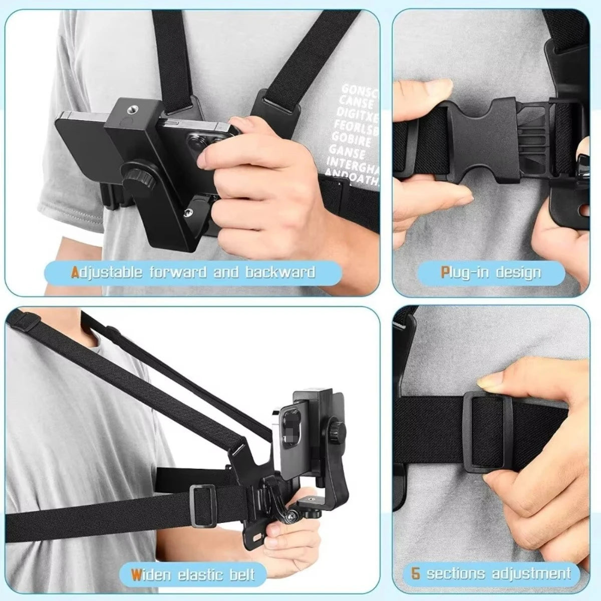 Hands-Free Chest Phone Mount – Adjustable Clip for Sports & Vlog