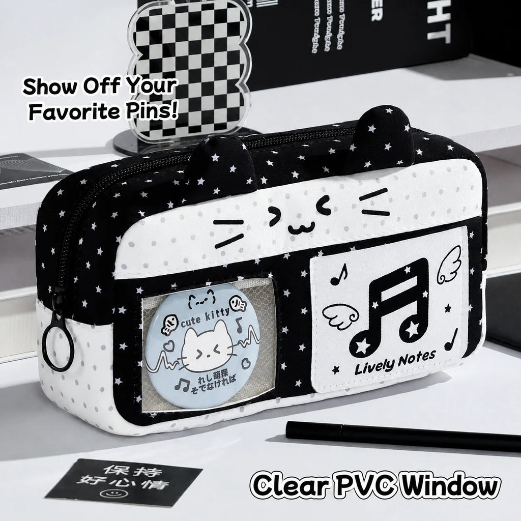 Cat Ear Pencil Case – Transparent Window & Photocard Pouch
