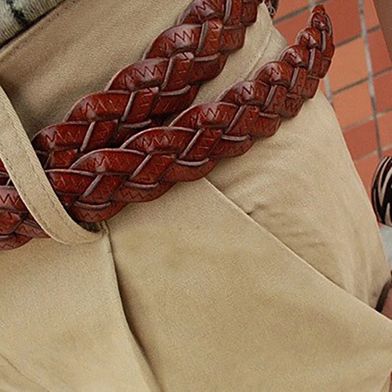 Women's Braided Faux Leather Belt – Gold Round Buckle