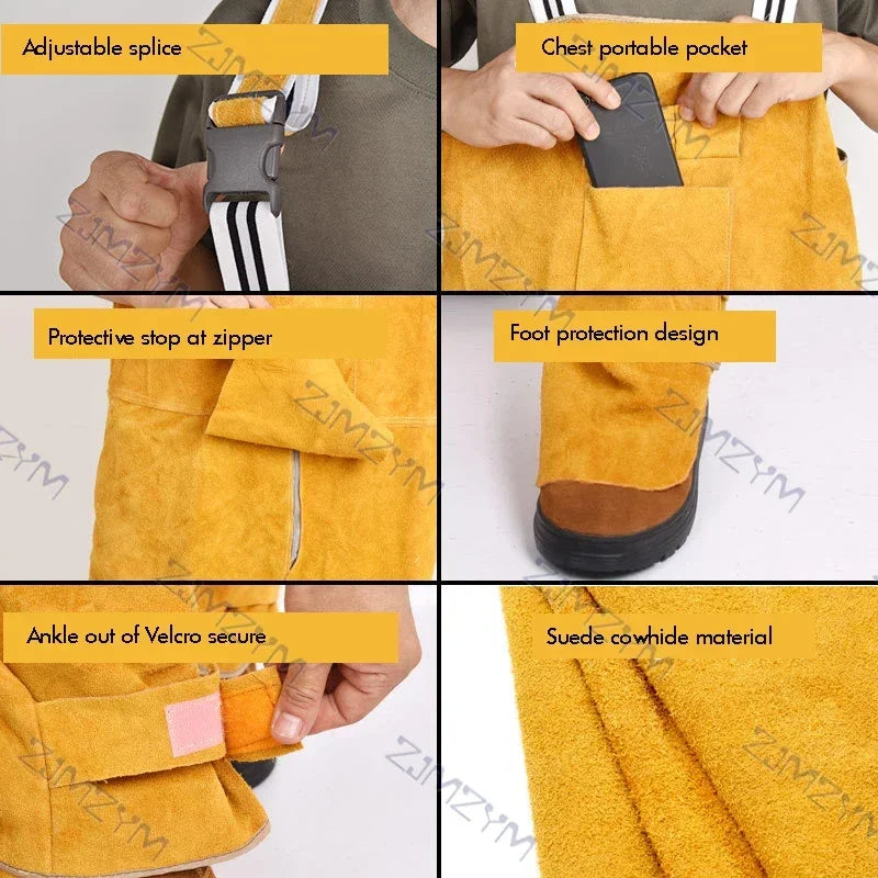 Men's Flame Retardant Leather Welding Bib Overall Coverall