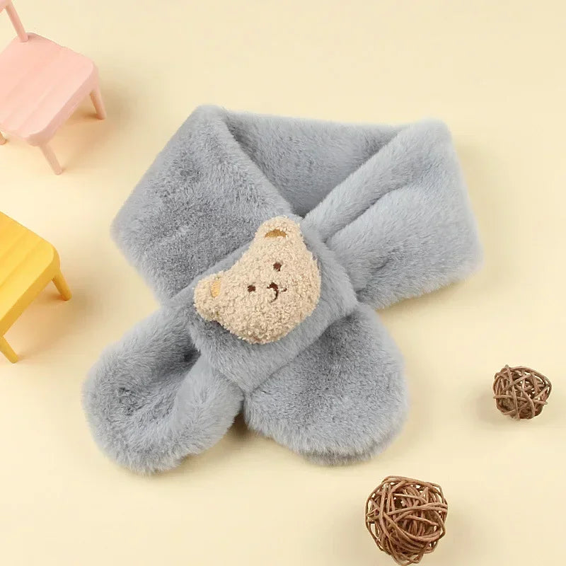 Kids Plush Cartoon Bear Scarf | Soft Faux Fur Baby Neckerchief