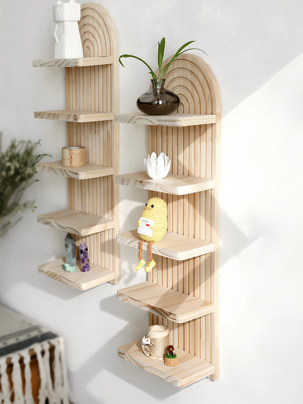 Bohemian Door-Shaped Solid Wood Wall Flower Pot Shelf