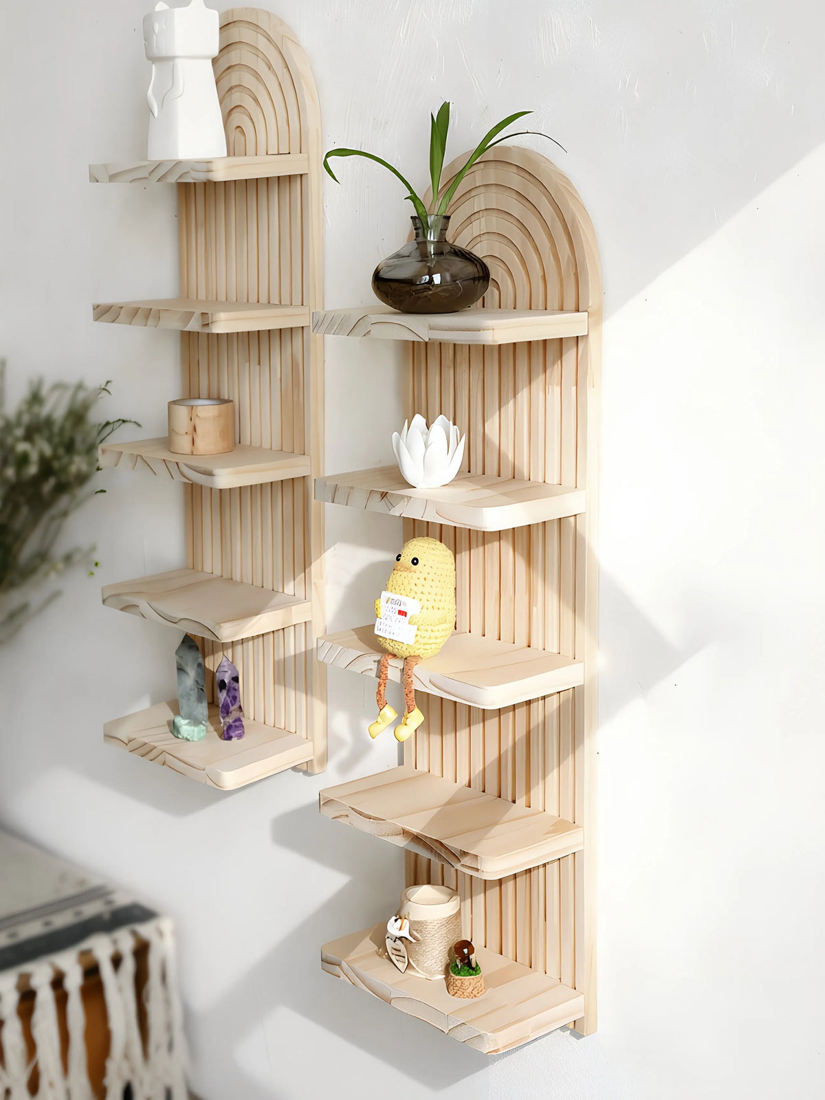 Bohemian Door-Shaped Solid Wood Wall Flower Pot Shelf