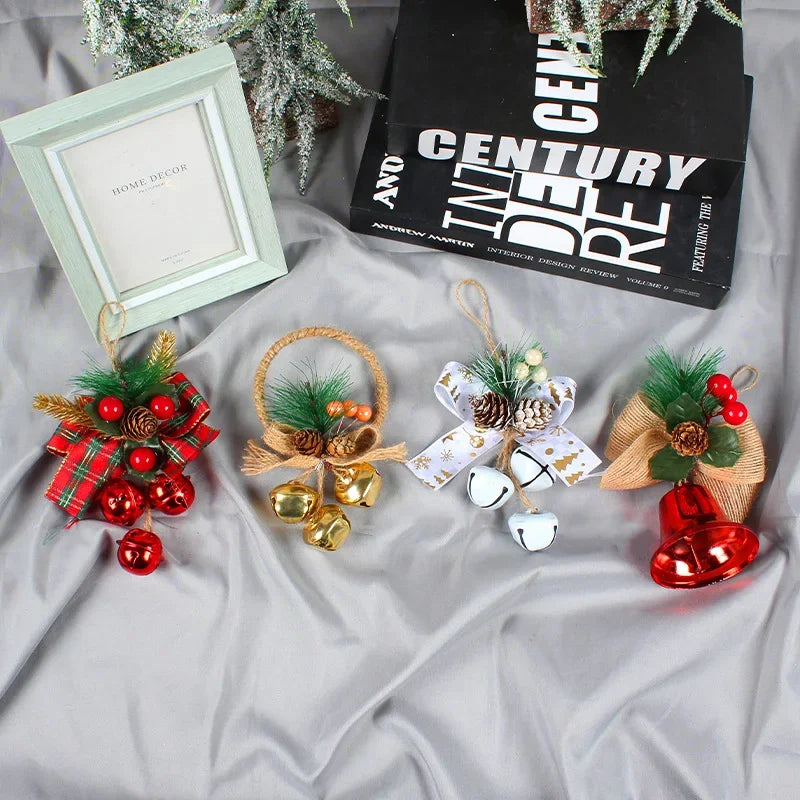 Sleigh Bell Red Berries Checkered Bow Christmas Tree Ornament