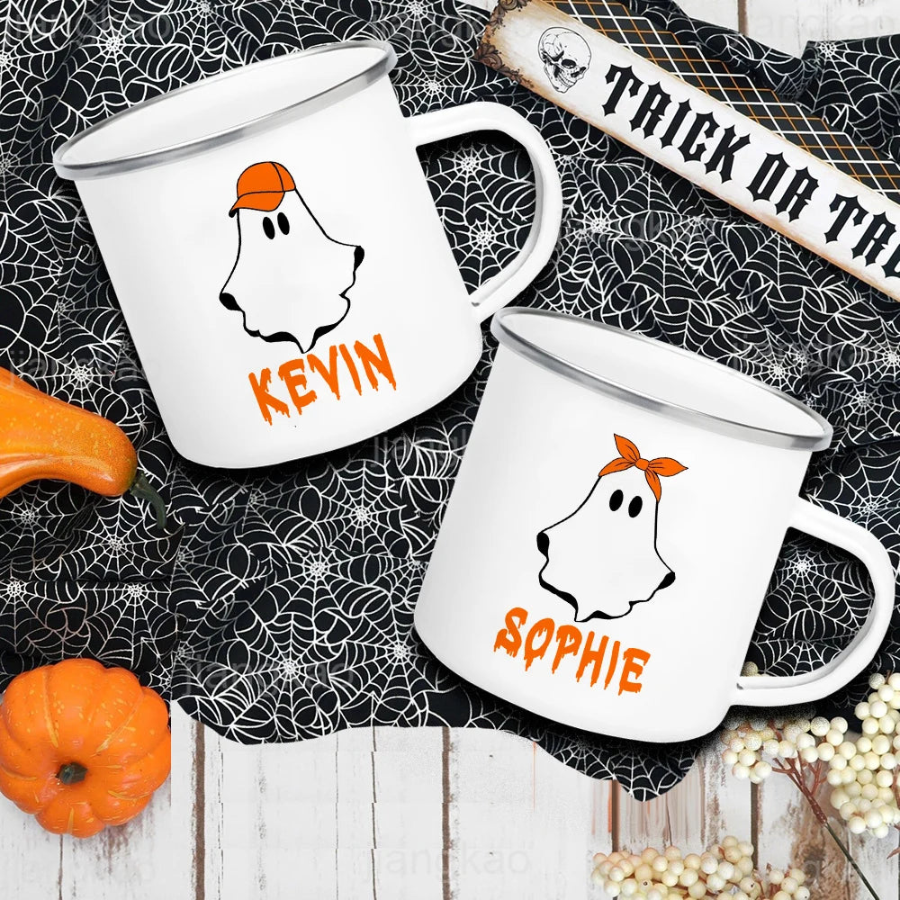 Personalised Ghost Enamel Mug – Kids Halloween Name Cup