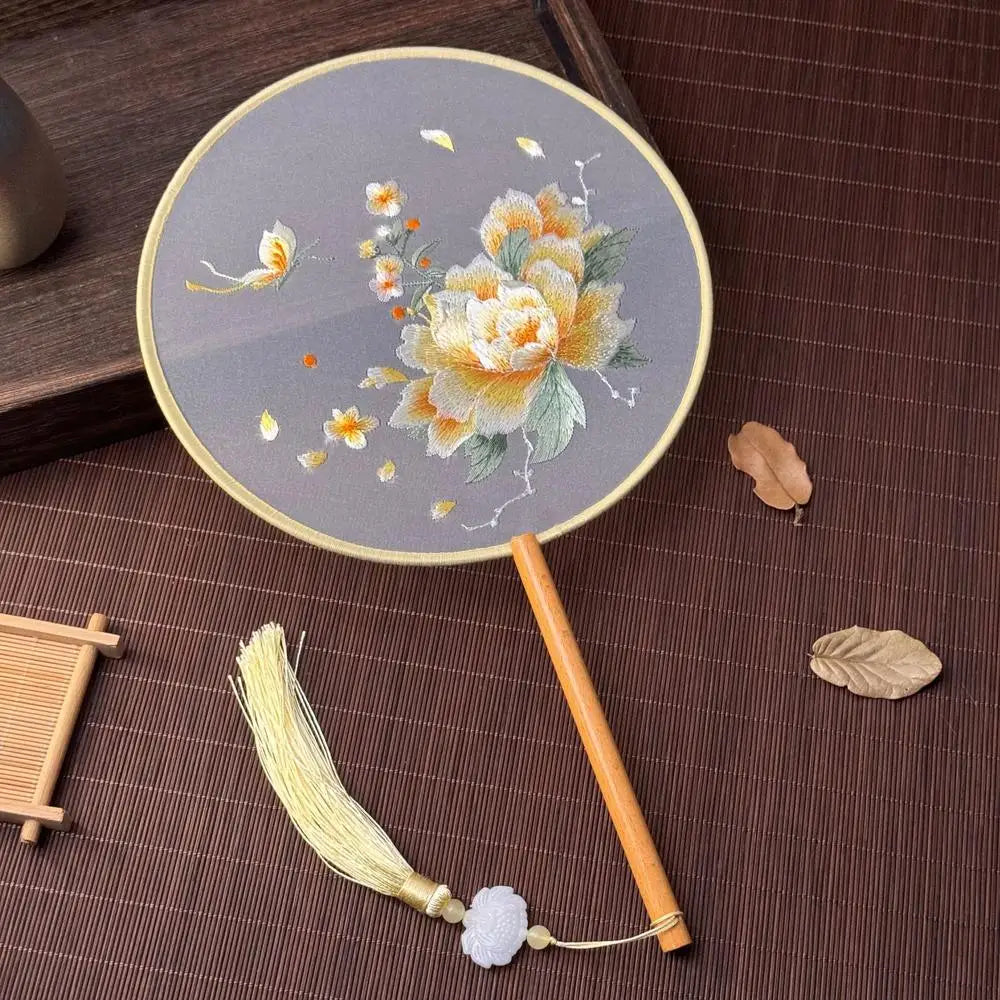 Chinese Silk Embroidered Round Fan – Hanfu Dance & Decor