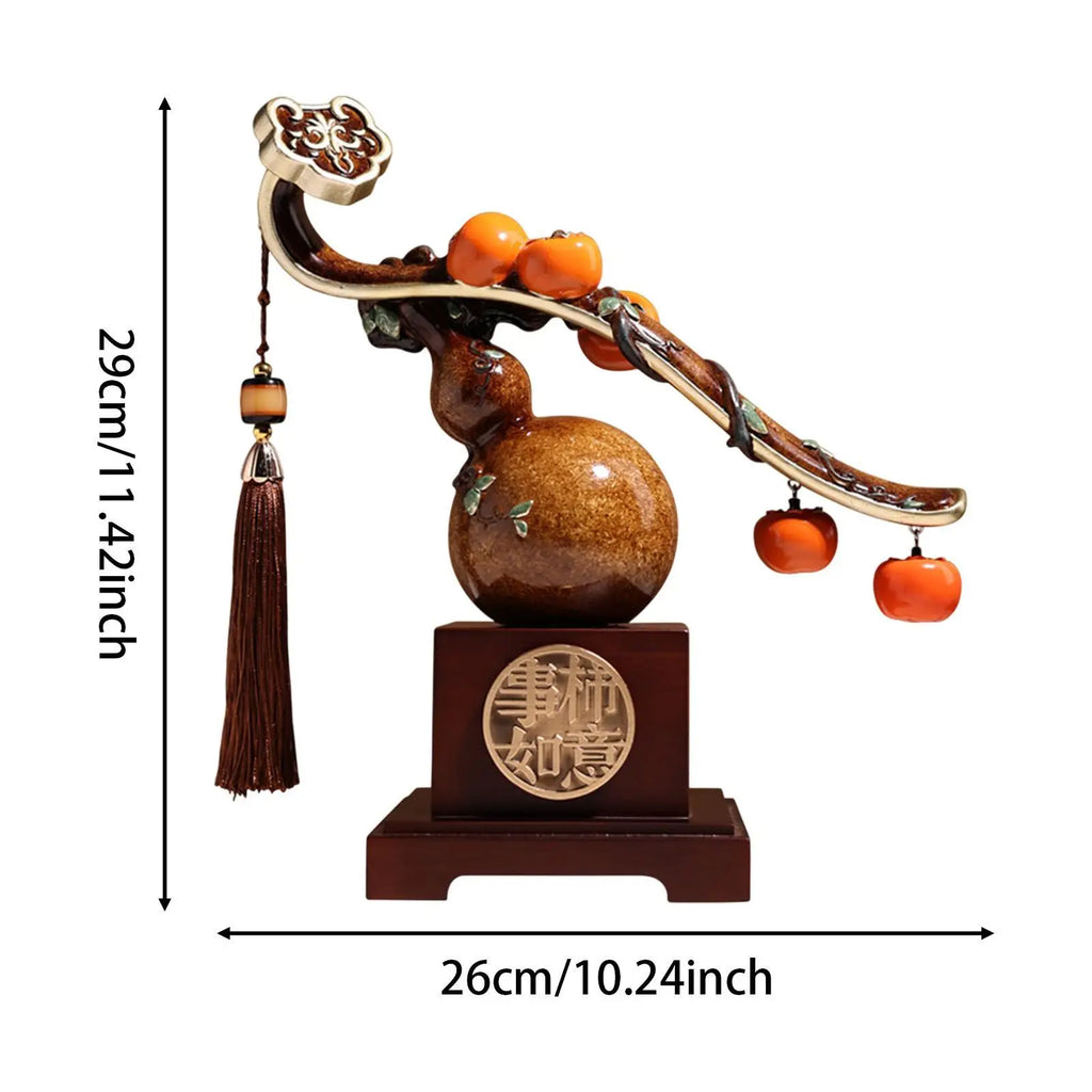 Persimmon Resin Feng Shui Gourd Figurine | Lucky Home Decor