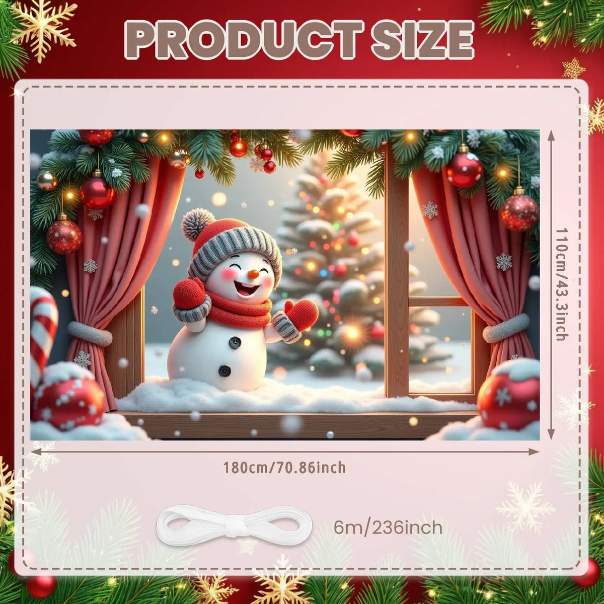Snowman Christmas Banner Backdrop – Festive Holiday Décor 180×110cm
