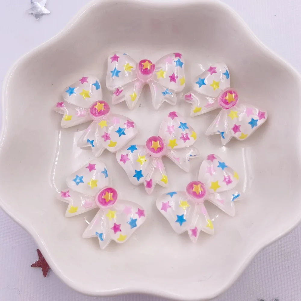 20PCS Kawaii Glitter Star Bow Resin Flatback Craft Embellishments