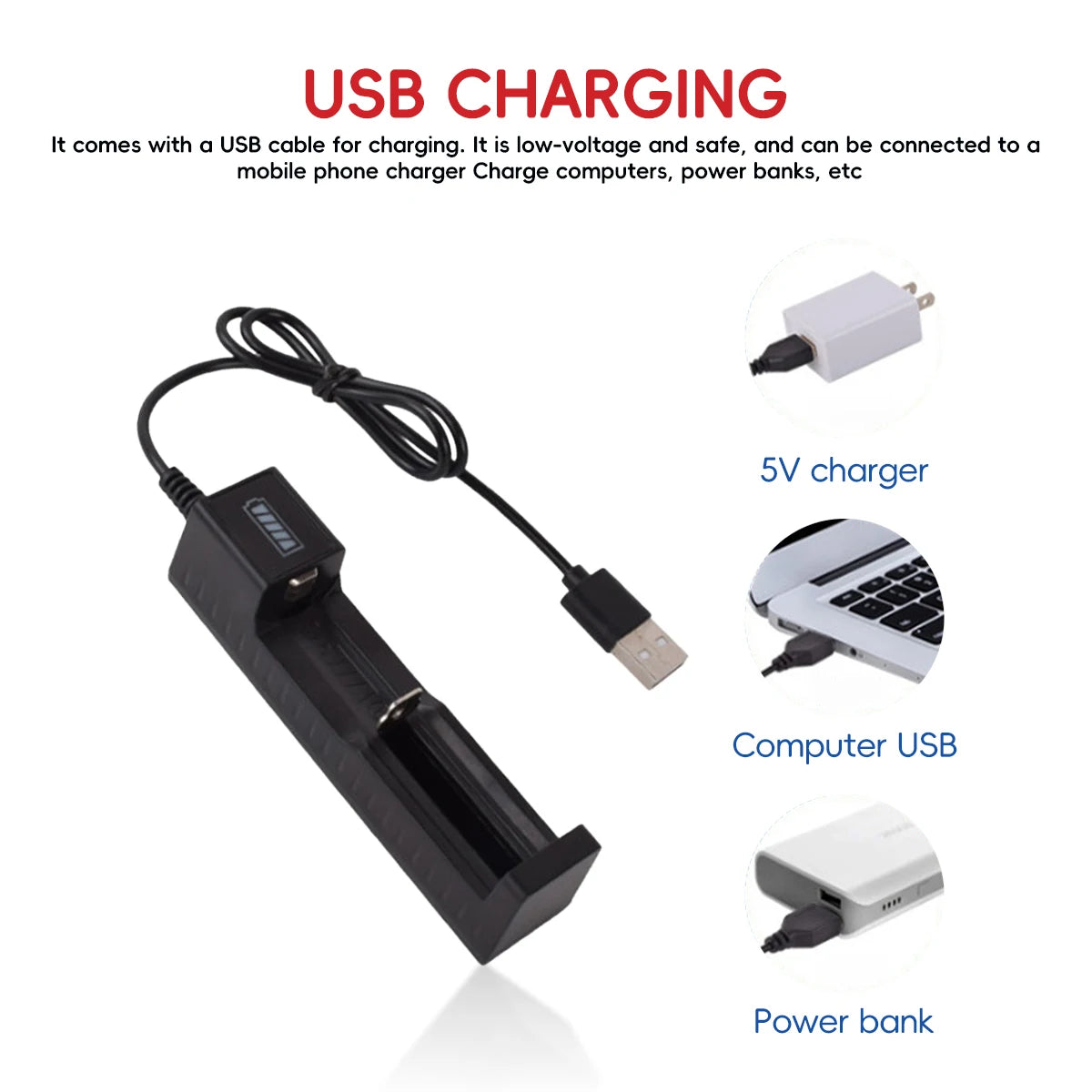 FONKEN Single Slot USB Smart Charger – 18650 14500 Li-Ion
