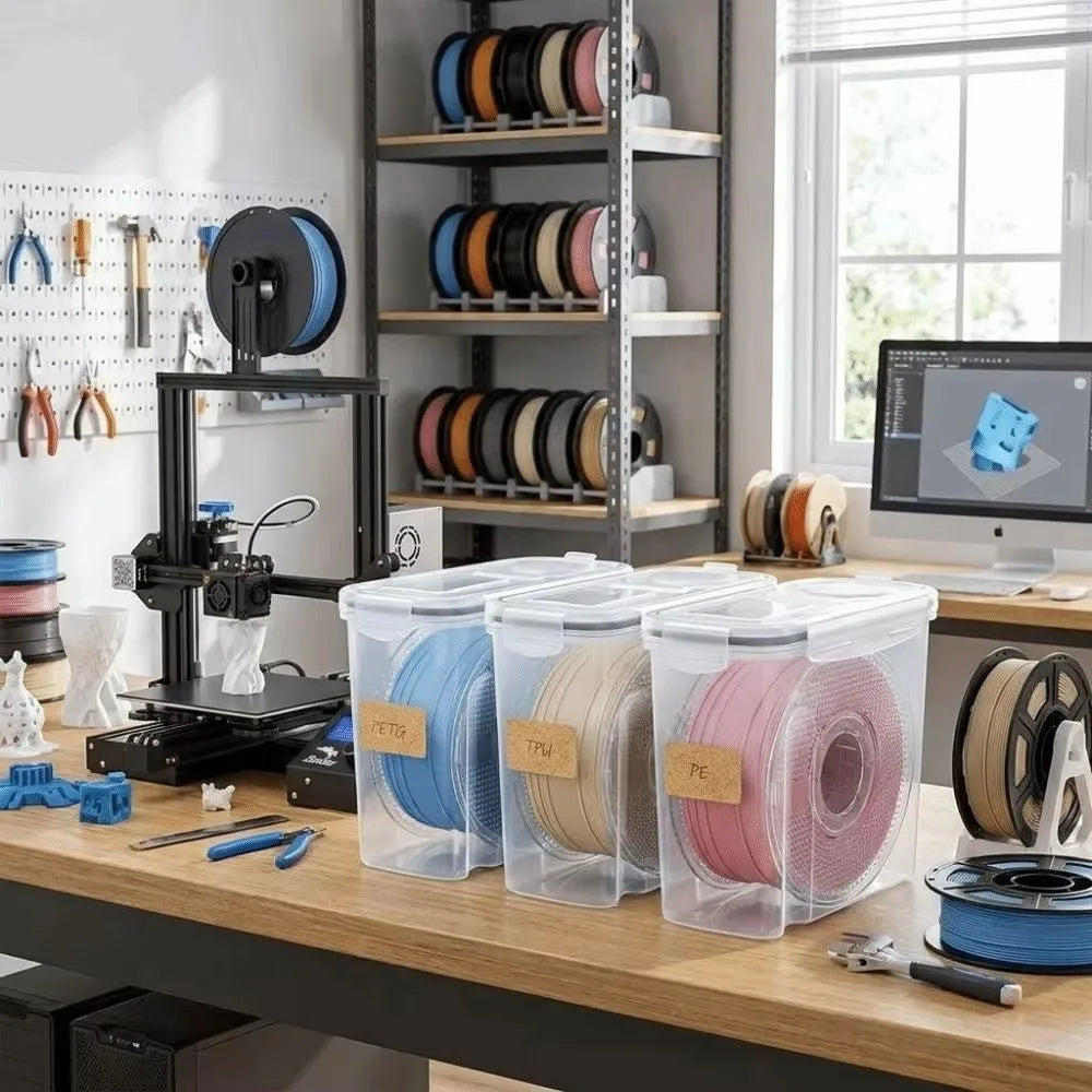 Airtight 3D Filament Storage Container – Transparent & Dustproof