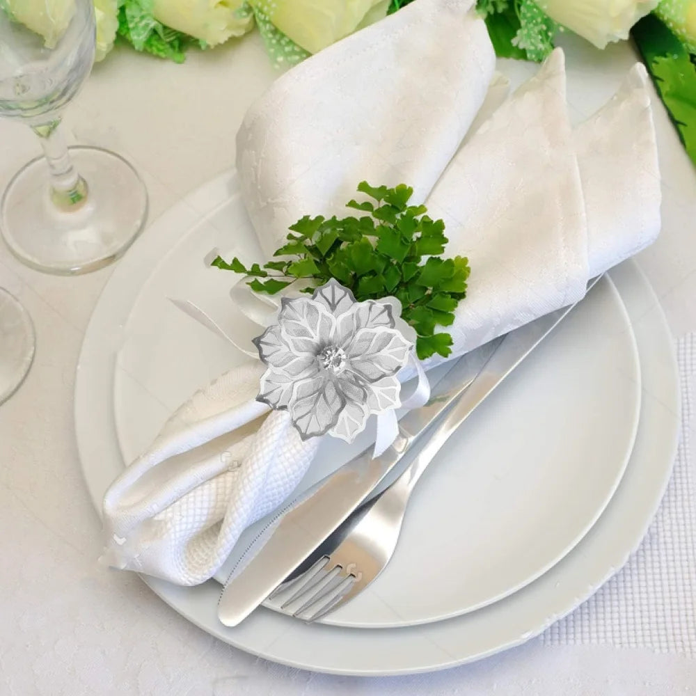 Rhinestone Rose Metal Napkin Rings – Wedding & Party Decor