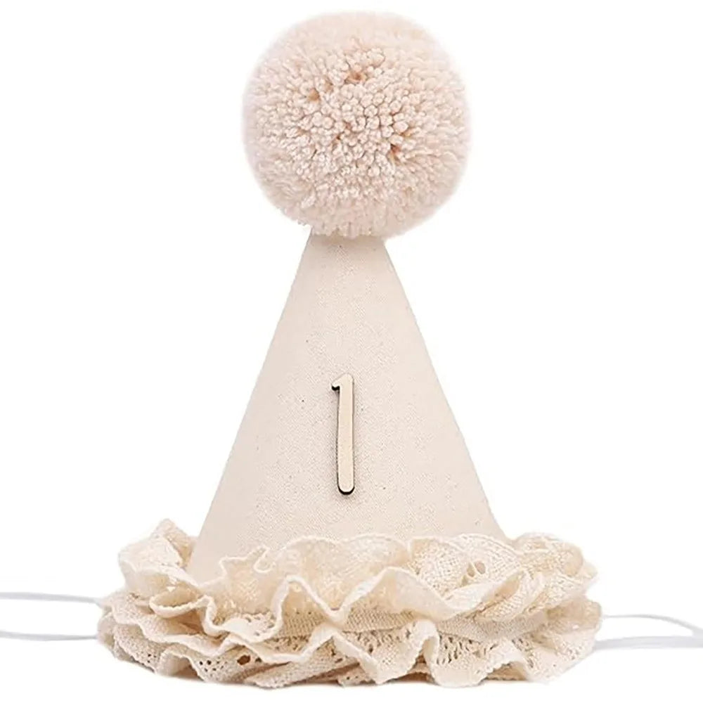 Handcrafted Pom Pom Lace Ruffle Princess Birthday Hat