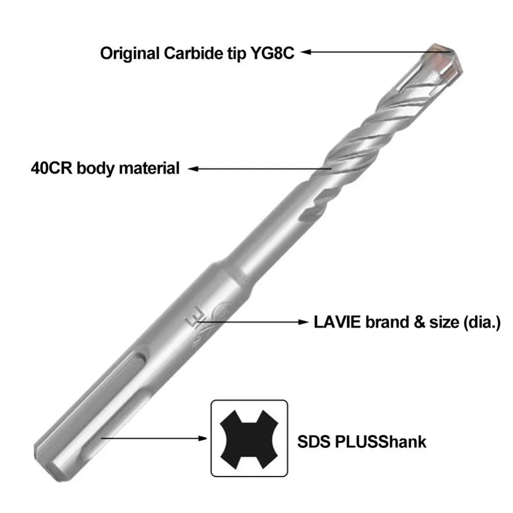 SDS Plus Concrete Drill Bit – 4 Cutter Cross Tip, 5–12mm