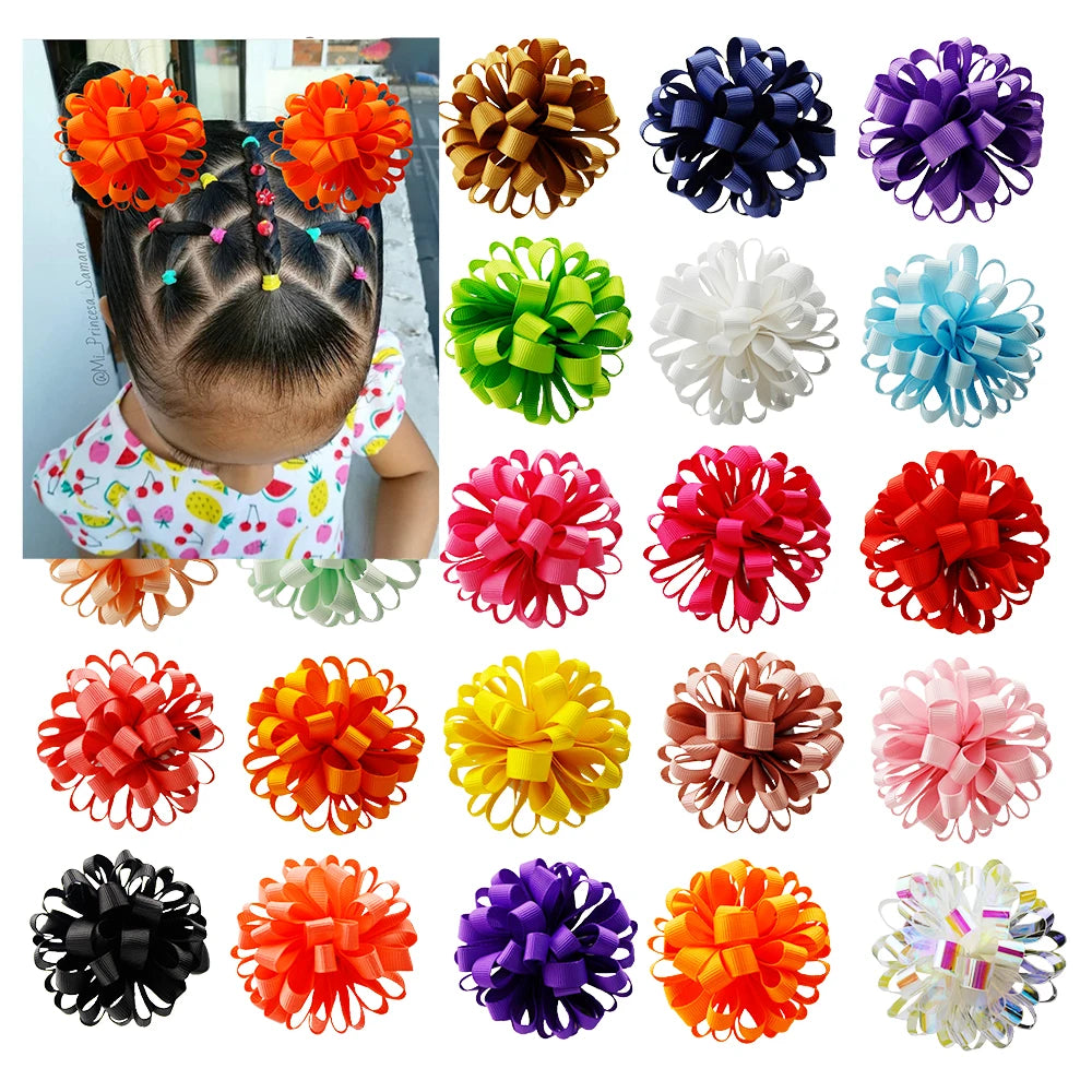 2-Pack Girls Grosgrain Ribbon Loopy Puff Hair Bow Clips
