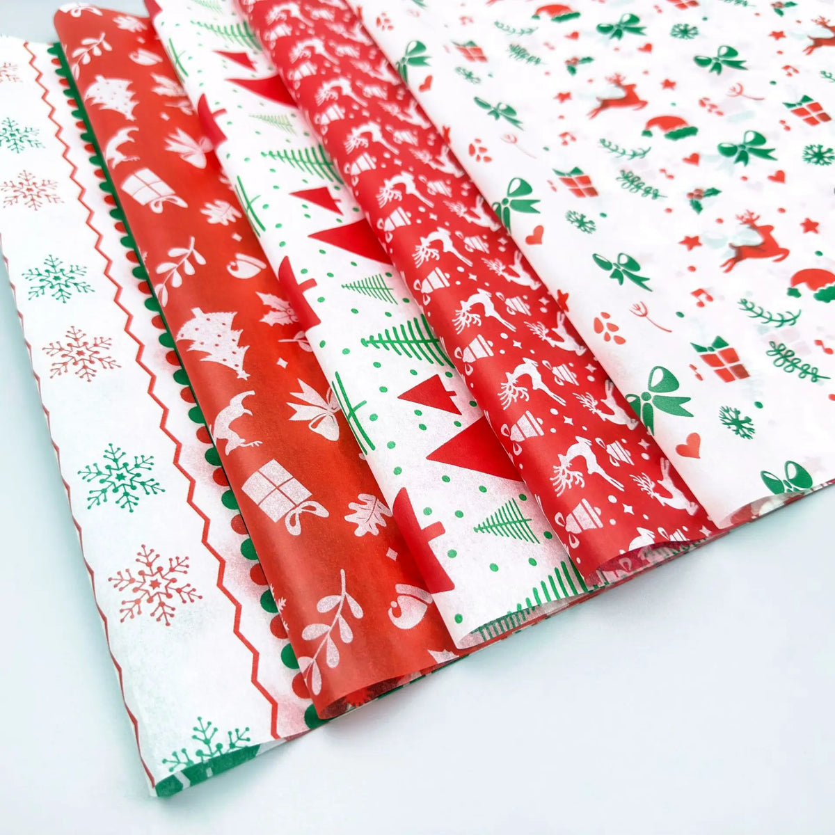 20-Sheet Christmas Tissue Paper – Santa, Elk & Tree Patterns