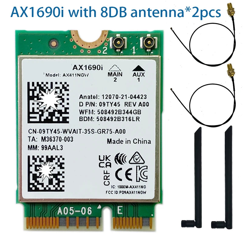 Wi-Fi 6E AX411 M.2 Tri-Band Card 2.4Gbps + Bluetooth 5.3