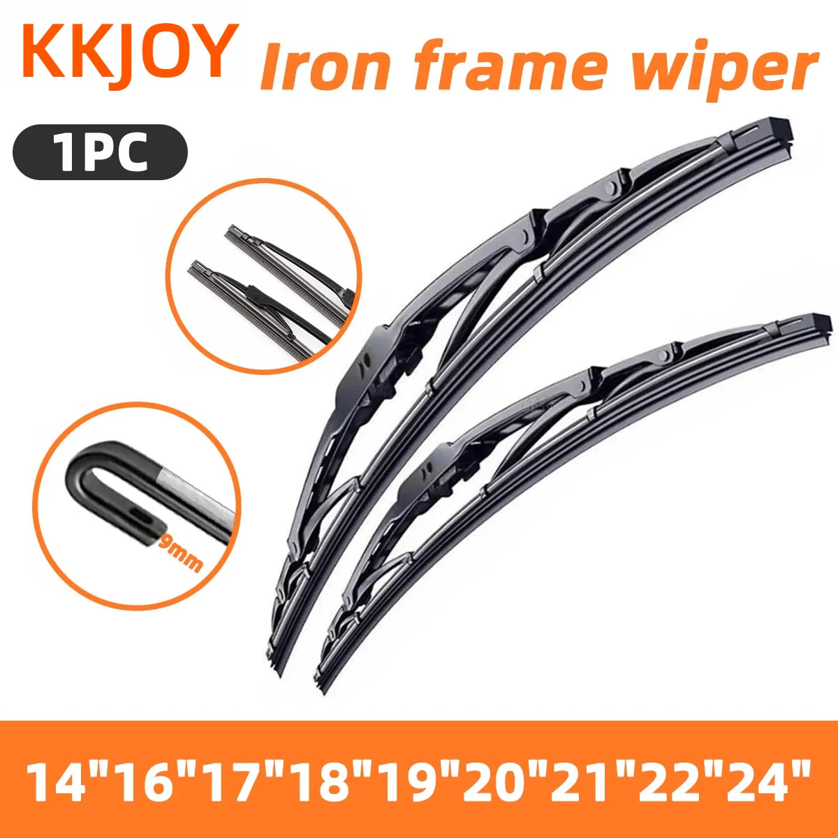 Universal Wiper Blade U/J Hook Metal Frame | 14"–24" Sizes