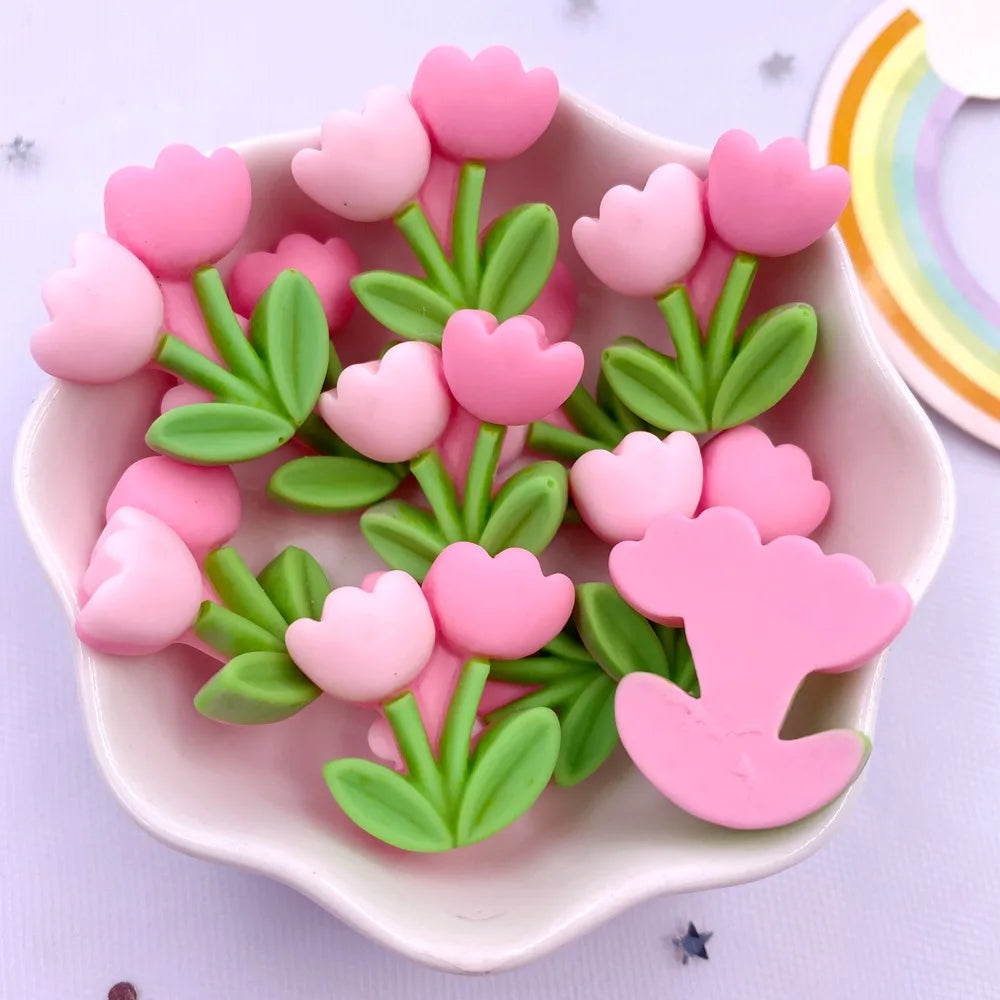 Kawaii Tulip Flatback Resin Figurines – 10PCS DIY Craft Decor