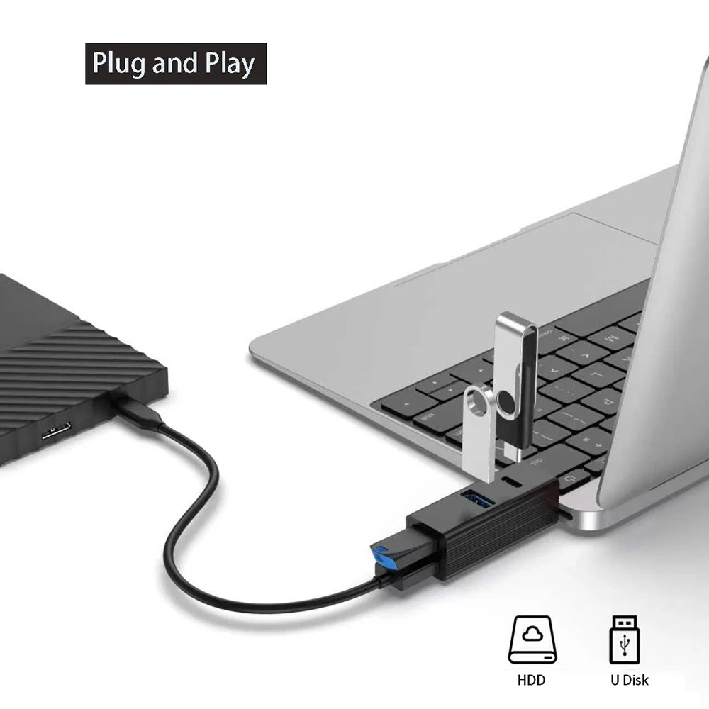 OULLX 4-in-1 USB 3.0 Hub Adapter with Type-C Port | Laptop