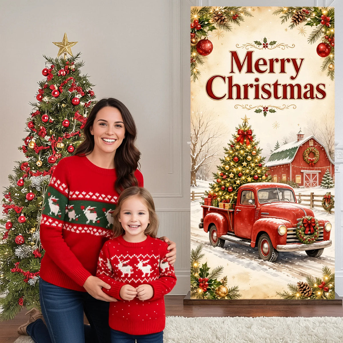 Rustic Christmas Photo Backdrop Party Banner 180×90cm