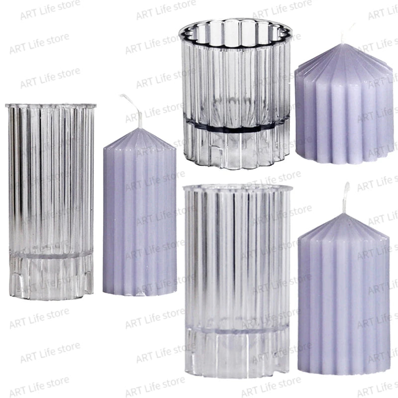 3D Stripe Cylinder Candle Plastic Mold – DIY Geometric Kit