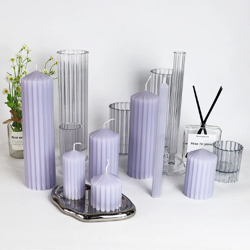 3D Stripe Cylinder Candle Plastic Mold – DIY Geometric Kit