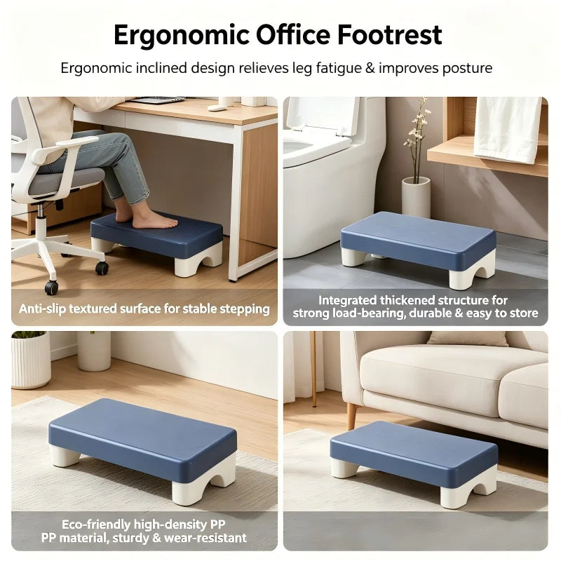 Ergonomic PP Footrest Under Desk – Cushioned Office Foot Stool