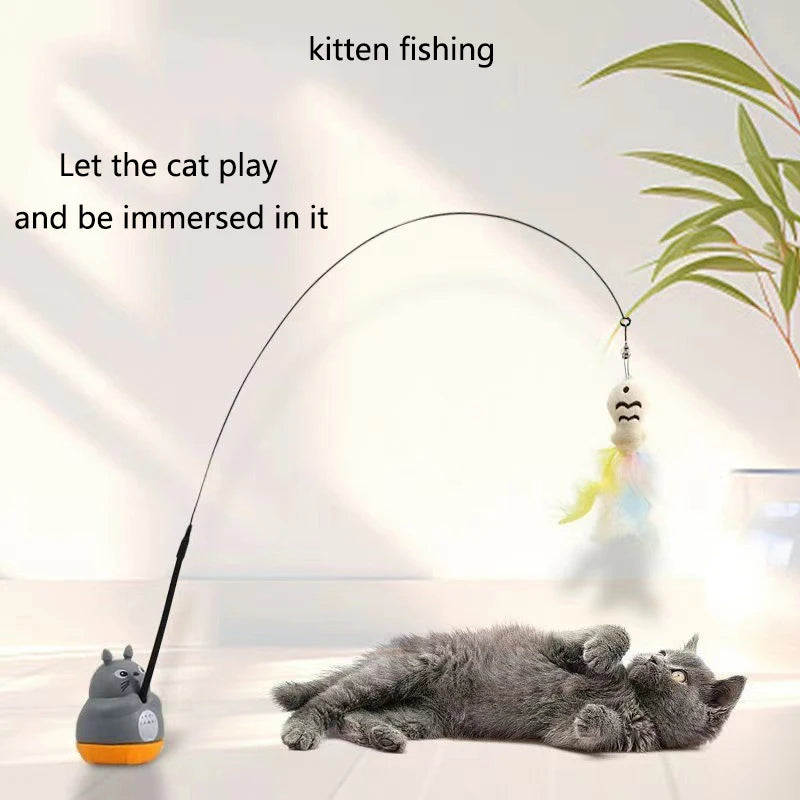 Feather Cat Fishing Wand Toy – Steel Wire Long Pole for Cats