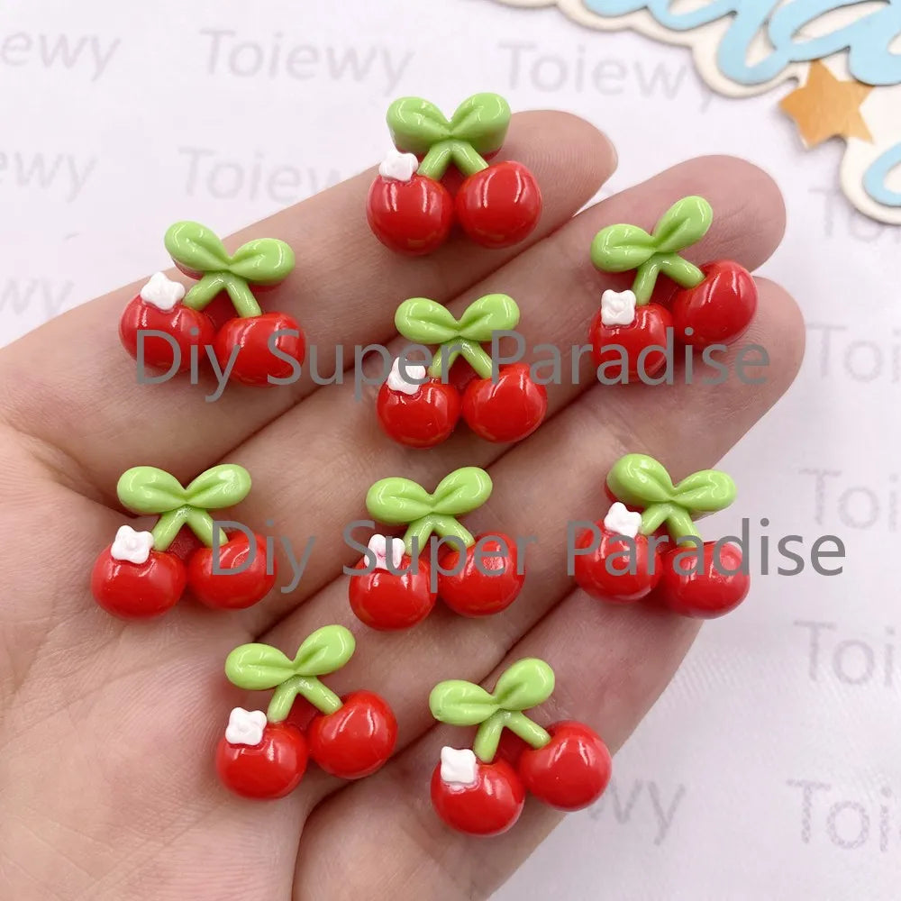 24pcs Kawaii Bow Cherry Resin Flatback Cabochons – DIY Crafts