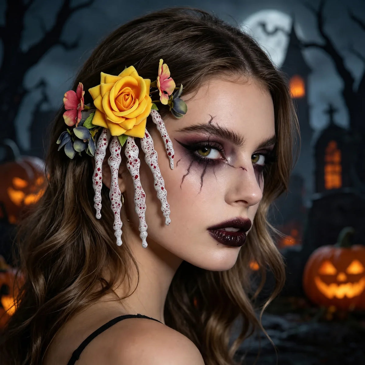 Skeleton Claw Rose Hair Clip – Gothic Halloween Headwear