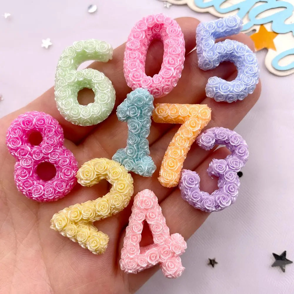 Resin Rose Number Figurines 0–9 | DIY Craft Flat Back Set