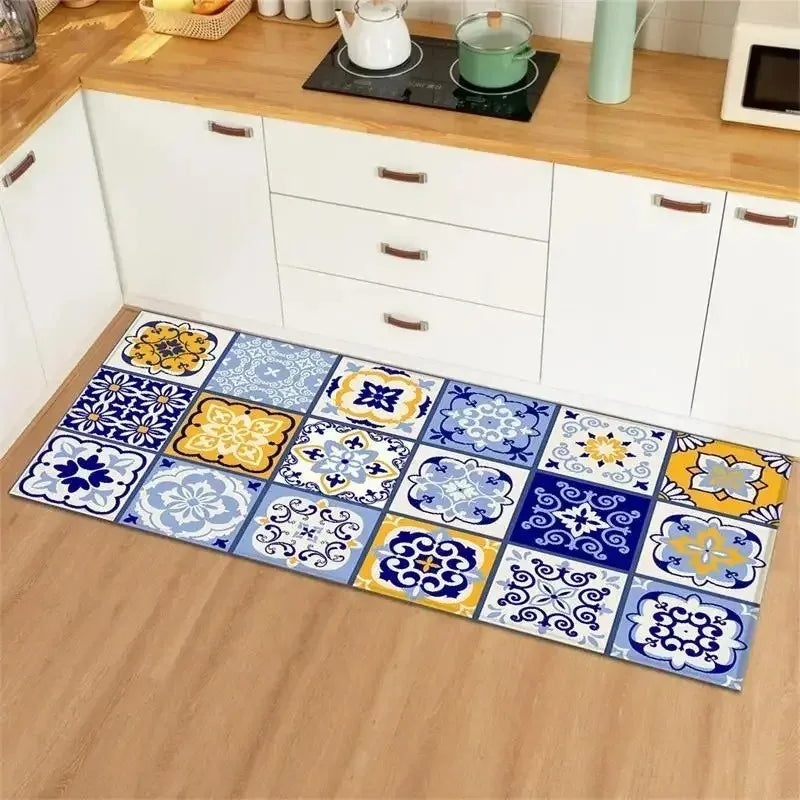 Waterproof Anti-Slip Kitchen Floor Mat – Floral Polyester Rug