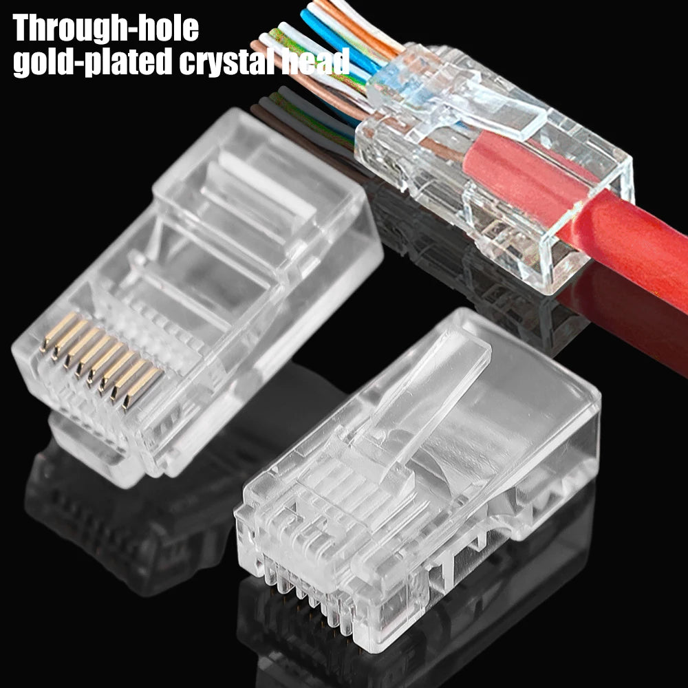 RJ45 CAT6 CAT5e Ethernet Connectors – Transparent Crystal Heads