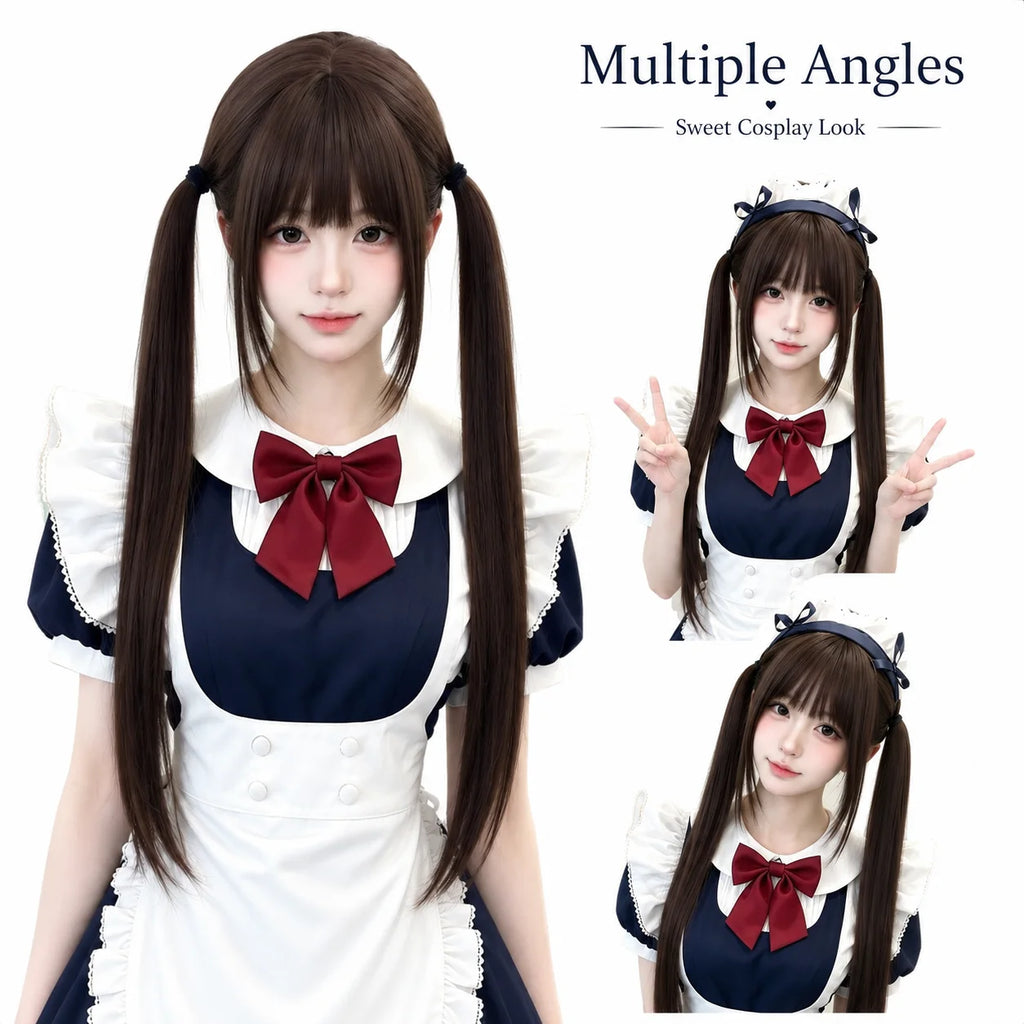 Long Straight Double Ponytail Lolita JK Cosplay Wig – Synthetic