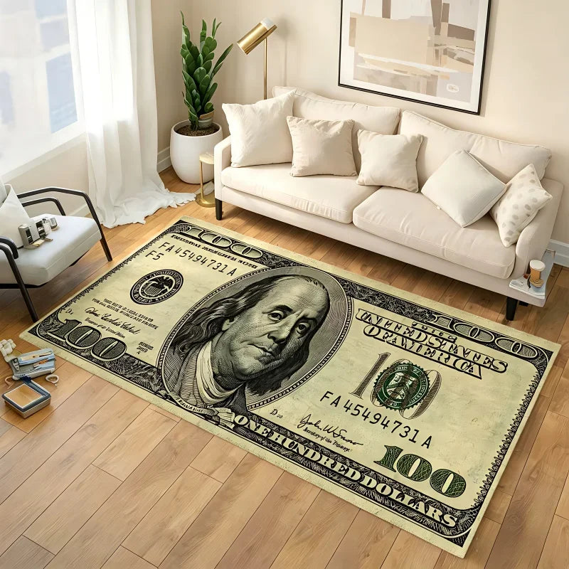 Dollar Money Print Area Rug | Non-Slip Stain Resistant Floor Mat