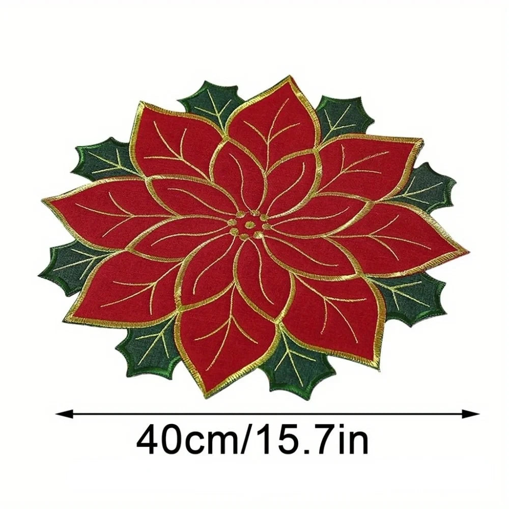 40CM Red Snowflake Christmas Felt Placemat & Table Coaster