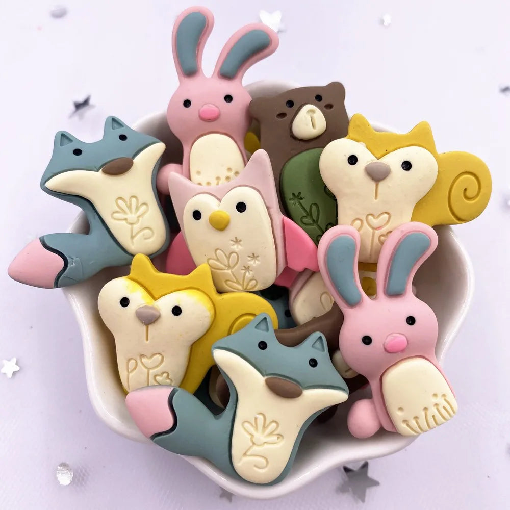 Kawaii Resin Flatback Figurines 10PCS – Rabbit Fox Bear Owl DIY