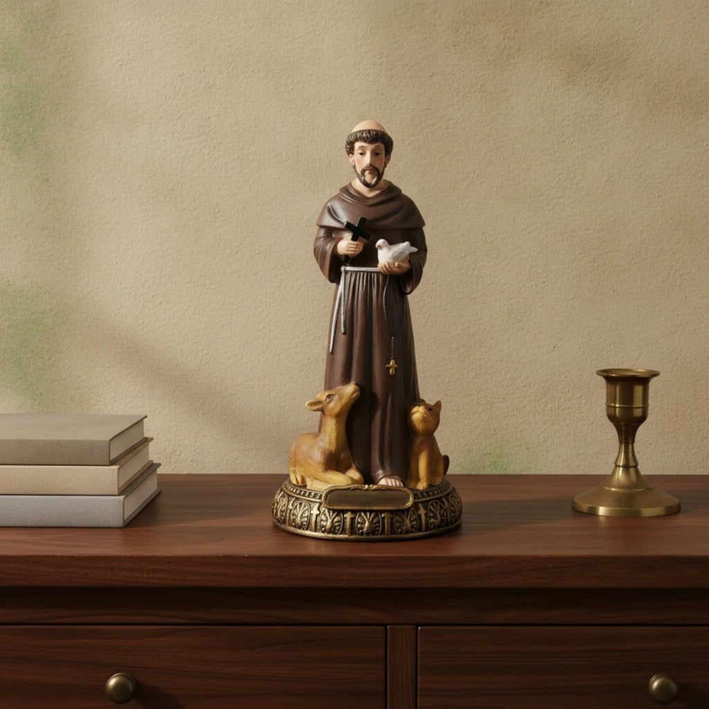 Saint Francis Statue with Animals – Hand-Painted Resin Figurine