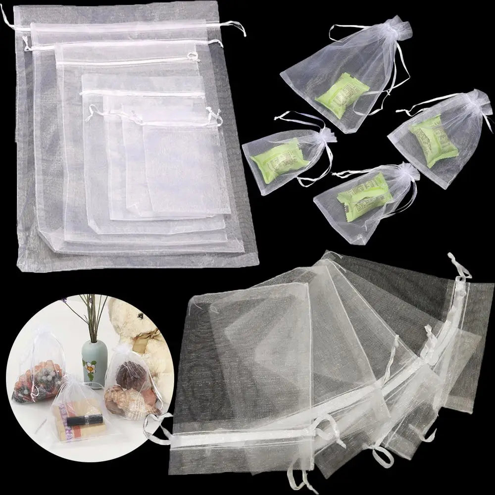 White Organza Drawstring Gift Bags 25/50PCS – Jewelry Pouches