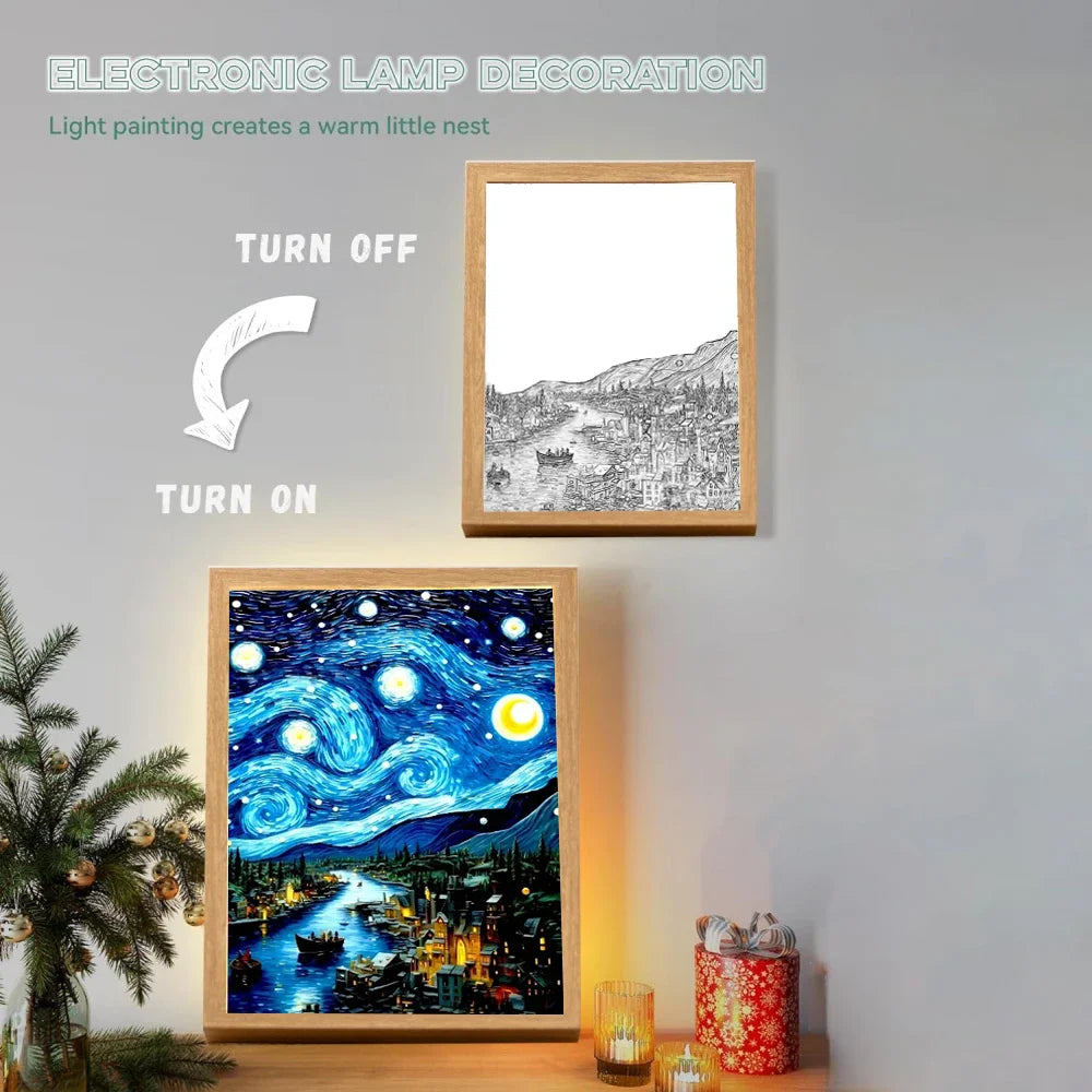 LED Light Painting Frame – Van Gogh Starry Sky Wall Art Décor